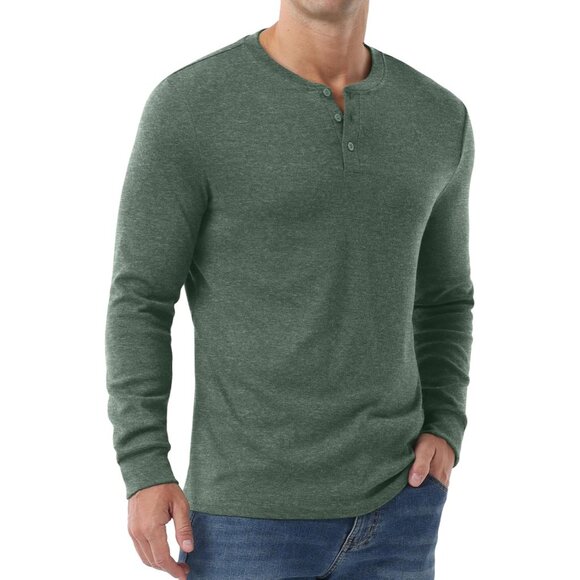 Men's Henley Shirts Long Sleeve Casual Classic T-Shirts Button Henley Pullover T - Picture 3 of 5